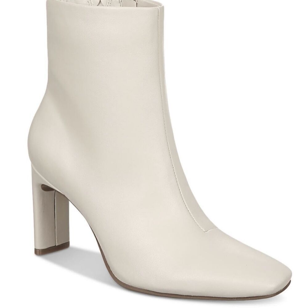 Alfani Boots Size 10 Cream Square Toe Block Heel Faux Leather Rubber Sole